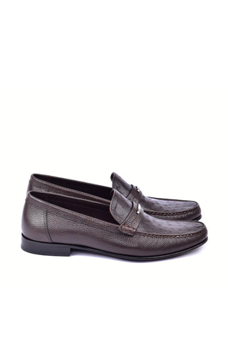 Corrente 3898Ost Leather & Ostrich Horse-Bit Loafer - Dark Brown