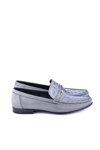 Corrente 3898Ost Leather & Ostrich Horse-Bit Loafer - Gray