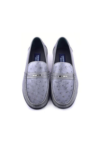Corrente 3898Ost Leather & Ostrich Horse-Bit Loafer - Gray