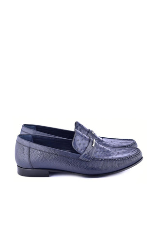 Corrente 3898Ost Leather & Ostrich Horse-Bit Loafer - Navy