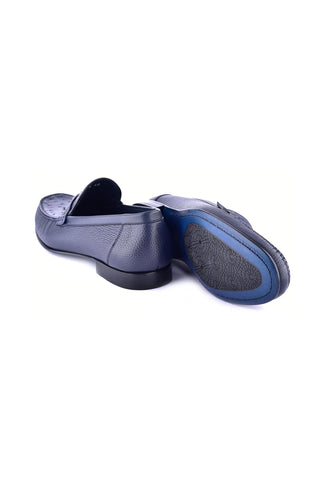 Corrente 3898Ost Leather & Ostrich Horse-Bit Loafer - Navy