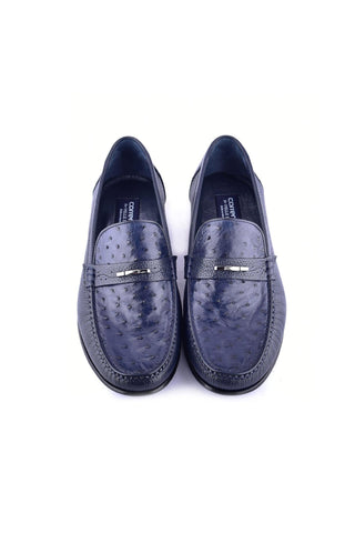 Corrente 3898Ost Leather & Ostrich Horse-Bit Loafer - Navy