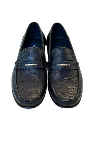 Corrente 3898Ost Ostrich & Leather Loafer - Black