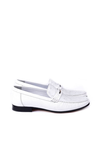 Corrente 3898Ost Ostrich & Leather Loafer - White