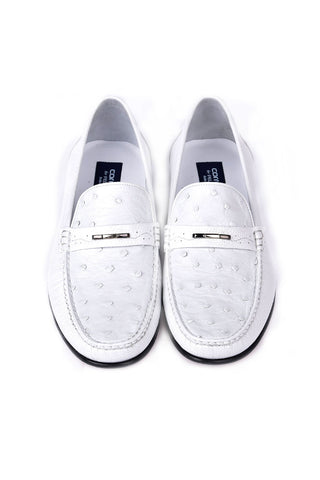 Corrente 3898Ost Ostrich & Leather Loafer - White