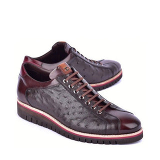 Corrente 4005 Exotic Ostrich Skin & Calf-Skin Leather Sneakers (CRT1507)-AmbrogioShoes