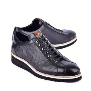 Corrente 4005 Exotic Ostrich Skin & Calf-Skin Leather Sneakers (CRT1507)-AmbrogioShoes