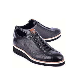 Corrente 4005 Men's Shoes Exotic Ostrich Skin & Calf-Skin Leather Sneakers (CRT1507)-AmbrogioShoes