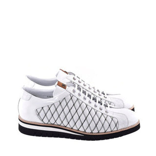 Corrente 4005 Quilted Leather Sneaker - White-AmbrogioShoes