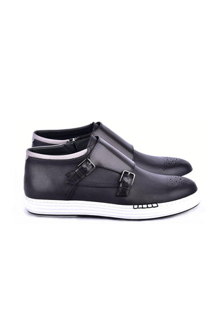 Corrente 4302 Leather Double Monk-Strap Sneaker - Gray