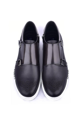 Corrente 4302 Leather Double Monk-Strap Sneaker - Gray