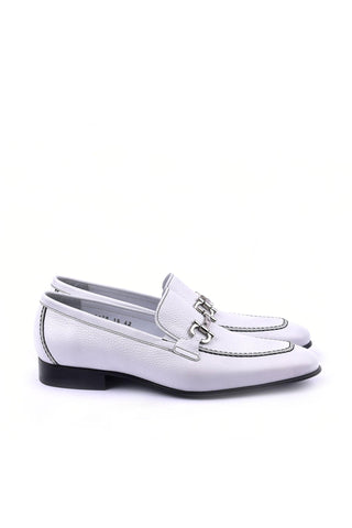 Corrente 4428D Leather Horse-Bit Loafer - White