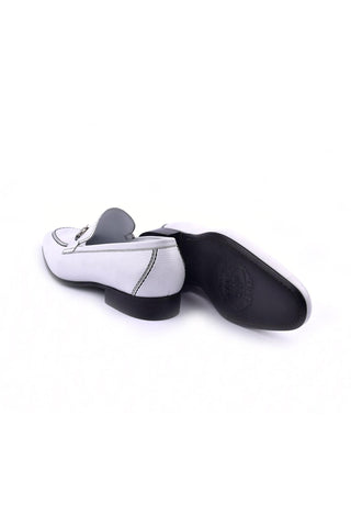 Corrente 4428D Leather Horse-Bit Loafer - White