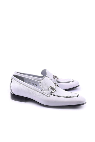 Corrente 4428D Leather Horse-Bit Loafer - White