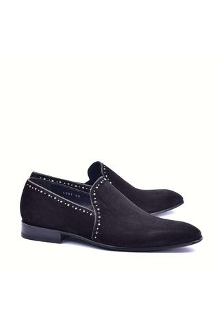 Corrente 4981S Suede Studded Loafer - Black
