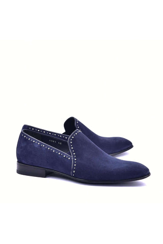 Corrente 4981S Suede Studded Loafer - Navy