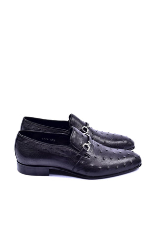 Corrente 5405 Ostrich Horse-Bit Loafer - Black