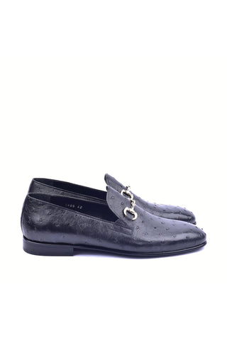 Corrente 5405 Ostrich Horse-Bit Loafer - Black