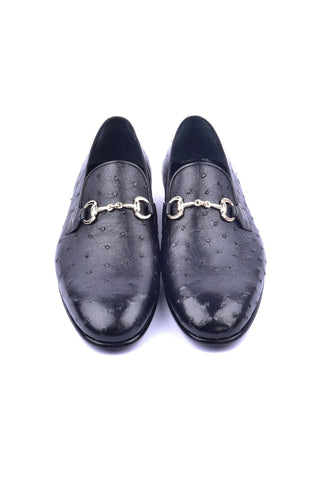 Corrente 5405 Ostrich Horse-Bit Loafer - Black