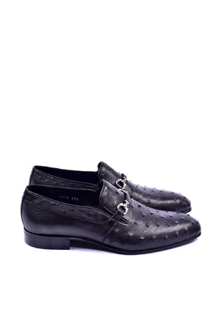 Corrente 5405 Ostrich Horse-Bit Loafer - Black