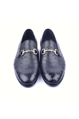 Corrente 5405 Ostrich Horse-Bit Loafer - Black