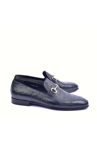 Corrente 5405 Ostrich Horse-Bit Loafer - Black