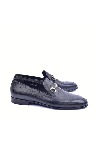 Corrente 5405 Ostrich Horse-Bit Loafer - Black