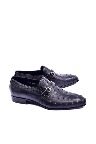 Corrente 5405 Ostrich Horse-Bit Loafer - Black
