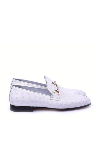 Corrente 5405 Ostrich Horse-Bit Loafer - White