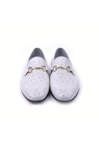 Corrente 5405 Ostrich Horse-Bit Loafer - White