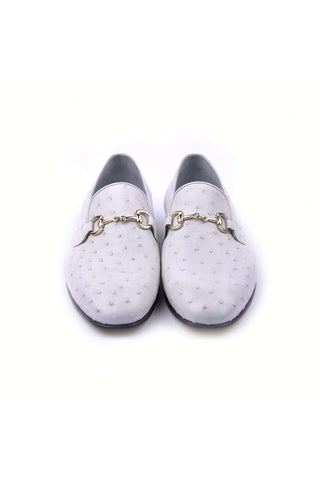 Corrente 5405 Ostrich Horse-Bit Loafer - White