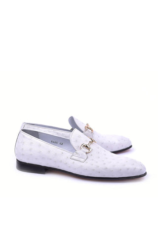 Corrente 5405 Ostrich Horse-Bit Loafer - White