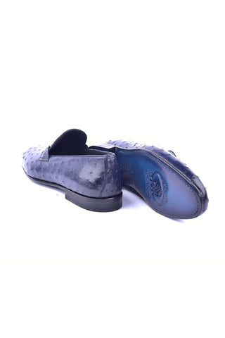 Corrente 5405 Ostrich Skin Horse-Bit Loafer - Navy