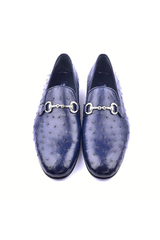 Corrente 5405 Ostrich Skin Horse-Bit Loafer - Navy