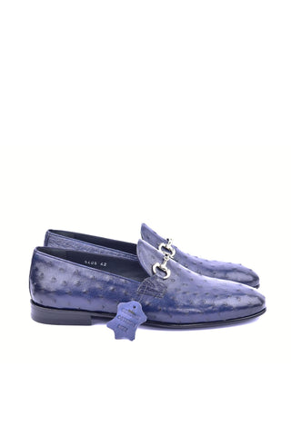 Corrente 5405 Ostrich Skin Horse-Bit Loafer - Navy