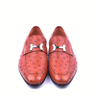 Corrente 5760 Men's Shoes Rust Genuine Ostrich Silver H Buckle Loafers (CRT1374)-AmbrogioShoes