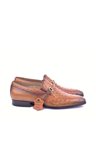 Corrente 5776 Ostrich & Leather Horse-Bit Loafer - Tan