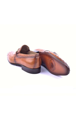 Corrente 5776 Ostrich & Leather Horse-Bit Loafer - Tan