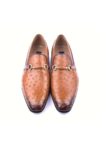 Corrente 5776 Ostrich & Leather Horse-Bit Loafer - Tan