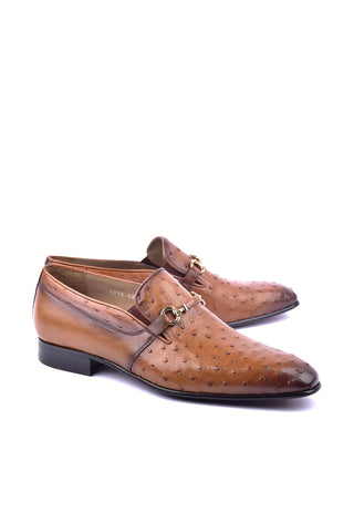 Corrente 5776 Ostrich & Leather Horse-Bit Loafer - Tan