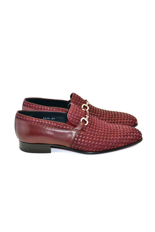 Corrente 5776 Suede & Leather Horse-Bit Loafer - Burgundy