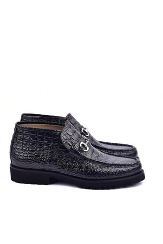 Corrente 5786 Black Crocodile Print / Calf-Skin Leather Horse-Bit Boots (CRT1454)-AmbrogioShoes