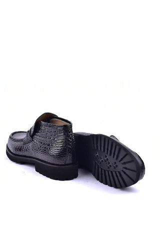 Corrente 5786 Black Crocodile Print / Calf-Skin Leather Horse-Bit Boots (CRT1454)-AmbrogioShoes