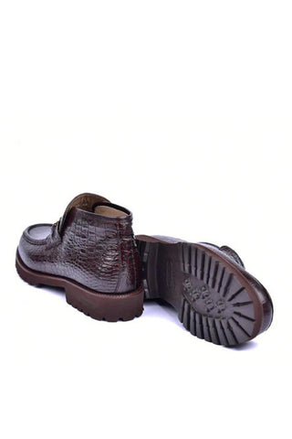 Corrente 5786 Black Crocodile Print / Calf-Skin Leather Horse-Bit Boots (CRT1454)-AmbrogioShoes