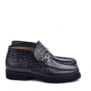 Corrente 5786 Men's Shoes Black Crocodile Print / Calf-Skin Leather Horse-Bit Boots (CRT1454)-AmbrogioShoes