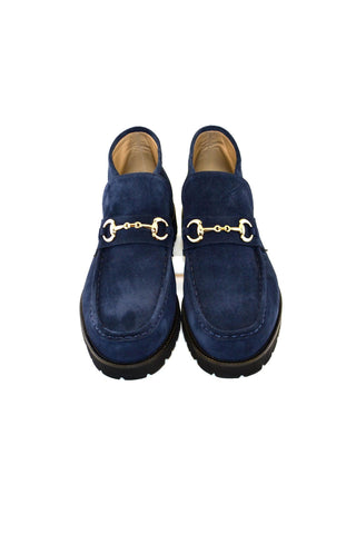 Corrente 5786S Suede Leather Horse-Bit Boot - Navy