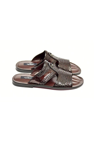 Corrente 5829 Burgundy Crocodile Print / Patent Leather Sandals (CRT1268)-AmbrogioShoes
