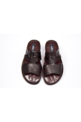Corrente 5829 Burgundy Crocodile Print / Patent Leather Sandals (CRT1268)-AmbrogioShoes