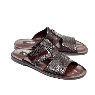 Corrente 5829 Men's Shoes Burgundy Crocodile Print / Patent Leather Sandals (CRT1268)-AmbrogioShoes