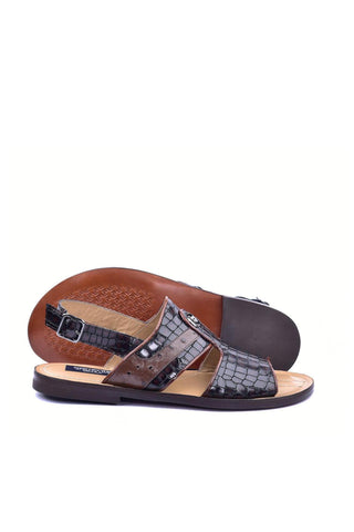 Corrente 5829S Croco Print Calf-Skin Leather & Exotic Ostrich Skin Sandal (CRT1324)-AmbrogioShoes